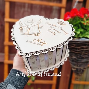 Personalised Large Heart-Shaped Keepsake Box, First Holy Communion Heart Box Gift, Unique Way For Money, Money Box, Rosary Box