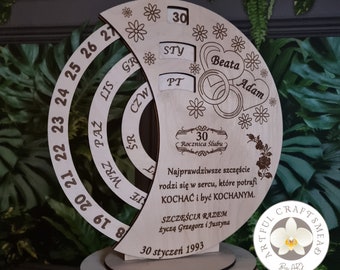 Personalised Wooden Perpetual Calendar, Wedding Gift, Anniversary Gift,  Standing Calendar,  Home Decor, Groom Bride Newlyweds, Gift Couple