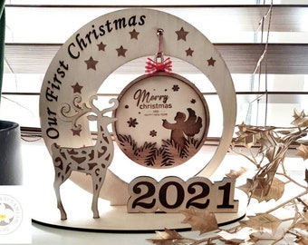 Personalised Wooden Christmas Winter Scene,  Christmas decoration, Christmas tree, Deer Reindeer,