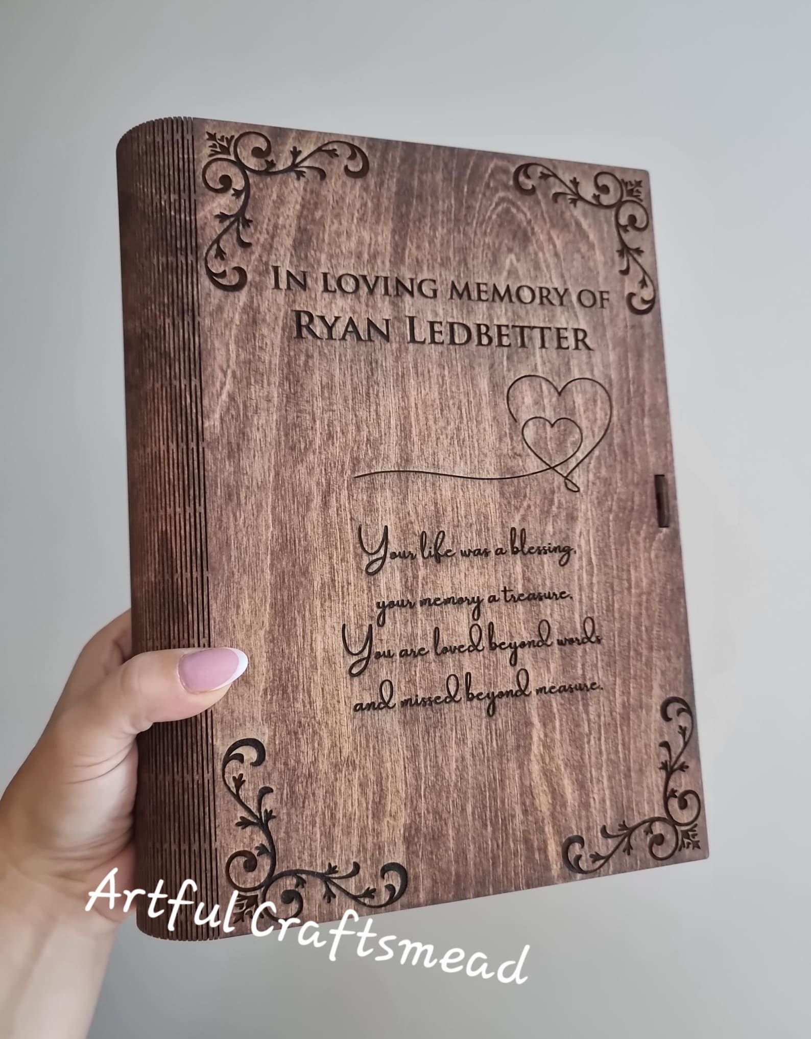 Personalised Wooden Memory Box • Book-shaped Keepsake Box • Engraved ...