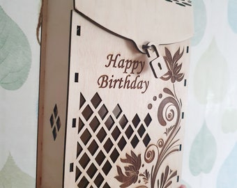 Personalized Wooden Gift Box, Laser Cut Decorative Bottle Holder With Own Engrave, Wedding Anniversary Birthday Keepsake, Home Decor Bag