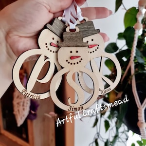 Personalised Wood Snowman Bauble, Wood Baubles With Names, Custom Christmas Decor, Xmas Tree Decoration, Baubles Snowmen, Custom Gift