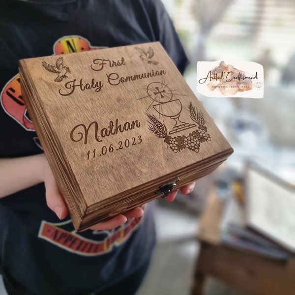 Personalised Christening Gift Box For Girls Boys Goddaughter Godson, Engraved First Holy Communion Memory Box Keepsake Box Custom Gift