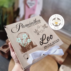 Personalized Wooden Box With Name Date and Photo Engraved, For Baptism Gift