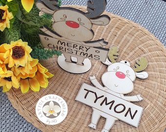 3D Personalised Christmas Reindeer Place Settings or Hanging Freestanding, Christmas decoration