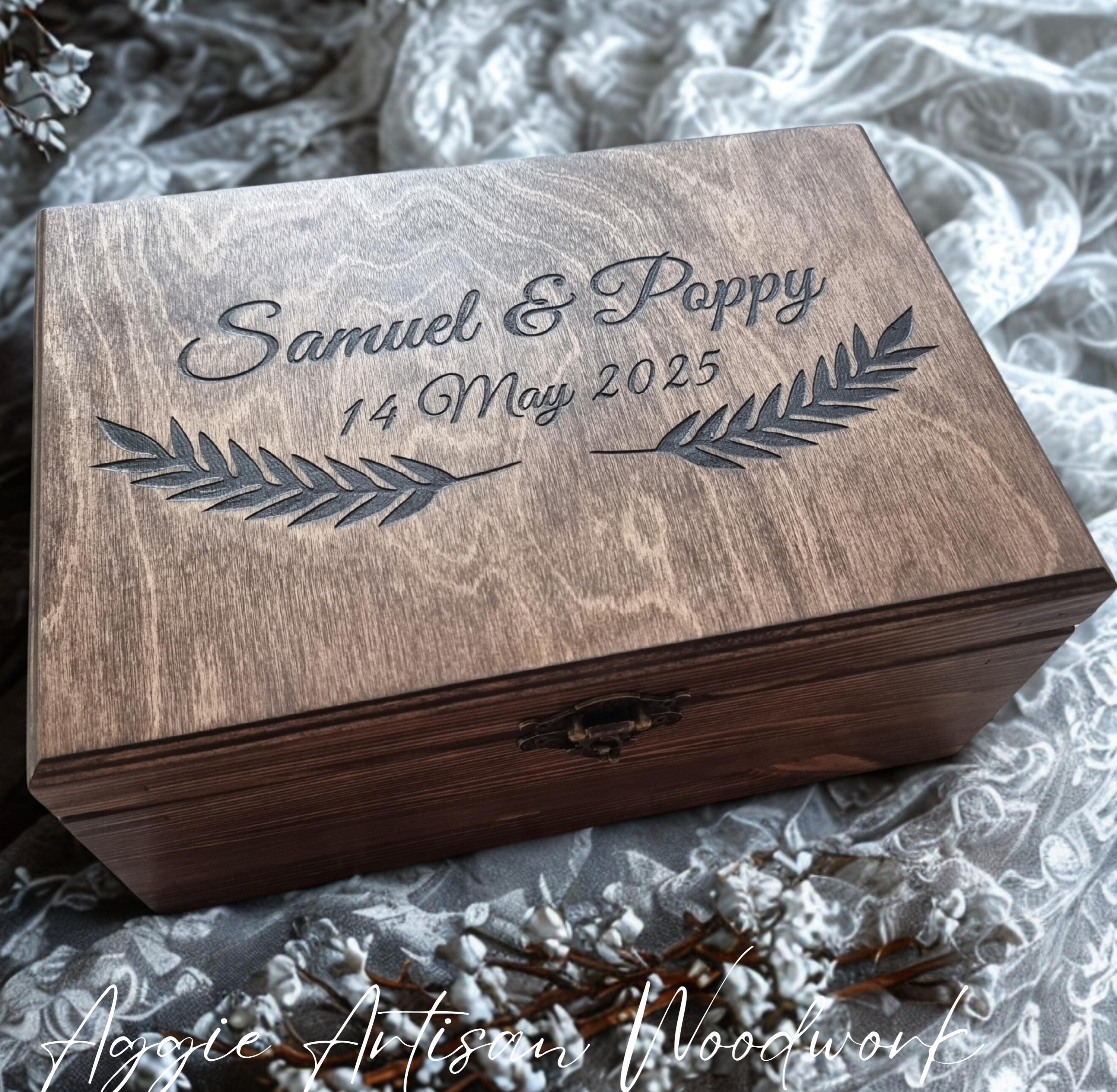 Large Wedding Keepsake Wood Box with lock