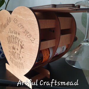 Personalized Wooden Mini Rack 4 Bottle Wine And 4 Glasses, Heart Shape Rack, Custom With Name And Quotes image 9