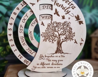 Personalised Wooden Perpetual Calendar Family, Standing Calendar, Circle Calendar, Home Decor, Custom Gift, Gift Mum Dad Wife Wedding