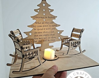 Personalised Wooden Christmas Candle Memorial Display, Rocking Chair, Keepsake, Remembrance, Family, Candlestick, Xmas Gift, Christmas Tree