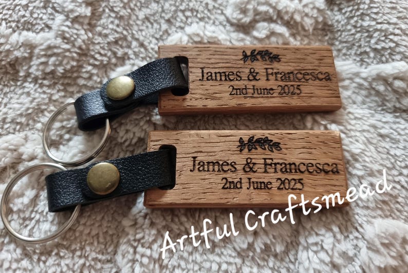 Personalised Wooden Keyring With Leather | Custom Engraved Keychain ...