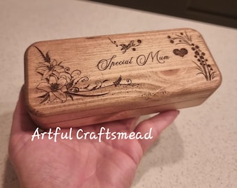 Personalised Wooden Pen Case, Pine Wood With Name And Message, Handcrafted Pine Pencil Case, Custom Gift