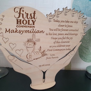 Personalised Wooden Heart, First Holy Communion Gift, Keepsake, Custom Gift Idea, Personalised Gift, Custom Wish,