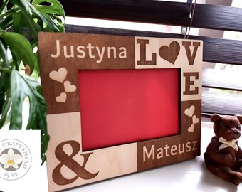 Personalized Love Heart Photo Frame For Couples - Personalised Engagement Frame - Unique Valentines Day Gifts For Him And Her