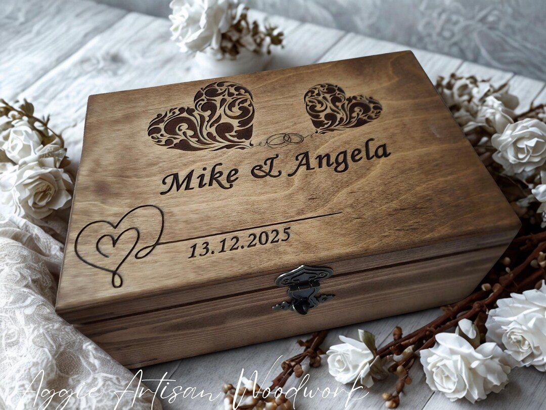 Personalised Wooden Wedding Box • Custom Keepsake Gift With Names ...