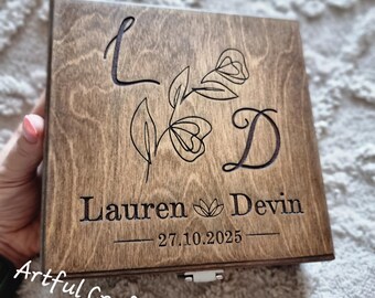 Personalised Wooden Money Gift Box – Cash Gift Wedding Box with Ribbon – Custom Keepsake Box with Names & Message