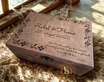 Personalised Wedding Keepsake Box Wooden Memory Box Custom Engraved Names Date Anniversary Gift Couple Box Rustic