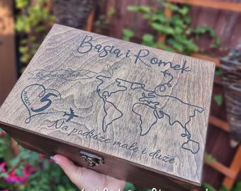 Anniversary Keepsake Box for Travel Lovers, Personalized Gift For Couple, World Map Design,