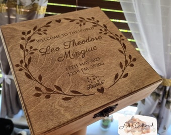 Personalised Wooden Baby Box, Engraved Baby Box, Baby Memory Box, Newborn Keepsake Box, Birth Stats Gift, Welcome Baby Box, New Baby Gift