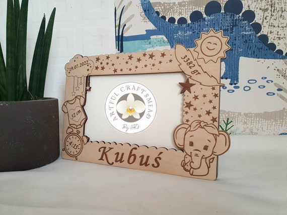 Cadre Photo En Bois Personnalisable Avec Texte – Idéal Bébé, Nouveau-Né, Cadeau De Naissance – Modèle 3