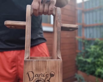 Personalized Wooden Wine & Glass Holder | Solid Wood Wine Caddy | Engraved Gift for Him or Her | Rustic Wine Gift Carrier