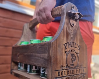 Op maat gemaakte houten bierbus met flesopener | Gepersonaliseerde bierhouder van 6 stuks | Cadeau voor bruidegom | Handgemaakte bierkrat voor hem