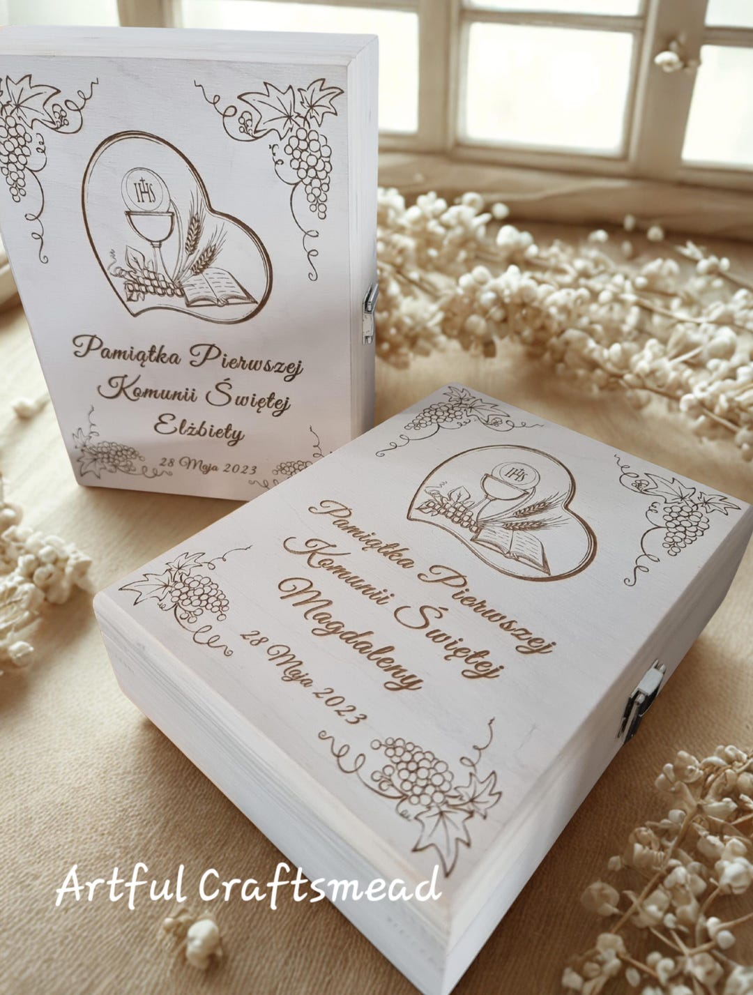Personalised Wooden Communion Box | Handmade Solid Wood Keepsake Box ...