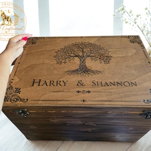 Personalised Wooden Keepsake Box Tree Of Life Memory Box Custom Engraved Wedding Anniversary Gift Large Storage Box