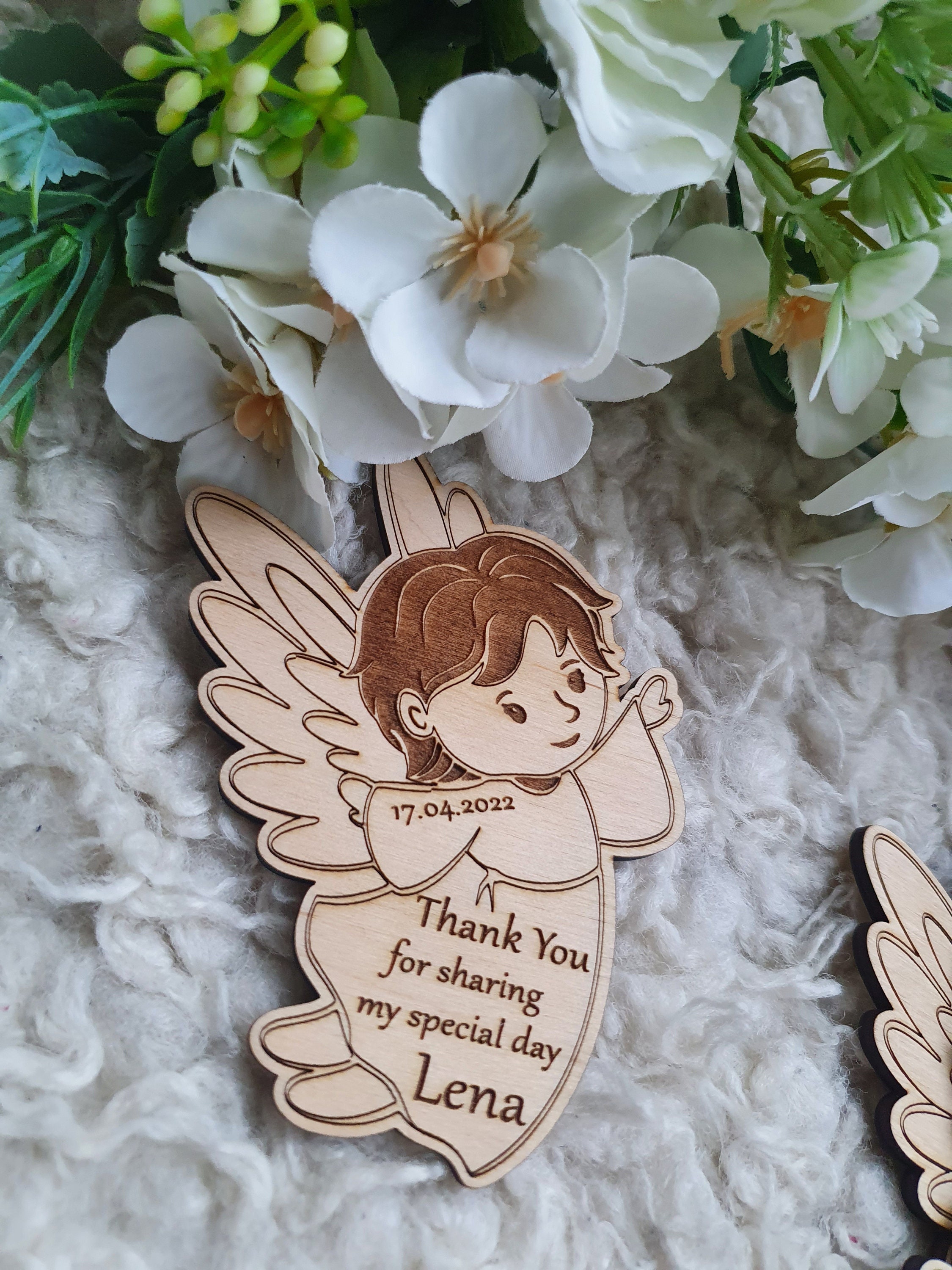 Personalised Wooden Angel Magnets - Thank You Gift Guests, Godparents ...