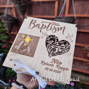 Personalized Wooden Box With Name Date and Photo Engraved, For Baptism Gift