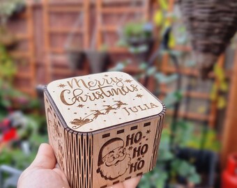 Personalised Christmas Gift Box, Unique Box For Xmas With Name and Santa