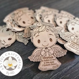 Personalised Wooden Angel Magnets - Thank You Gift Guests, Godparents, Mummy, Dad, Save The Date, Keepsake, Favor, Baptism, First Communion