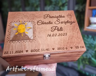 Personalised Baptism Keepsake Box • Christening Memory Gift • Baby Name Wooden Box with Photo & Blessing • Custom Engraved Gift