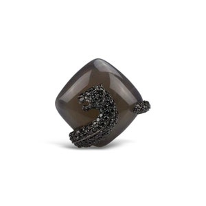 Agate Umbra Tiger Cocktail Ring Large panther ring Handcrafted silver ring Black animal ring Rhodium plated jewelry
