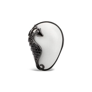 Adjustable Sterling Silver Seahorse Cocktail Ring Chunky ring White animal ring Rhodium plated jewelry Handcrafted silver seahorse ring