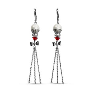 Long Dangle Silvertone Bow Earrings Chain Earrings Handmade Fluttering earrings