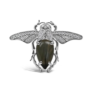 Sterling Silver Labradorite Bug Ring  Labradorite Beetle Ring Cocktail Ring Labradorite ring Large silver ring Green  Insect ring