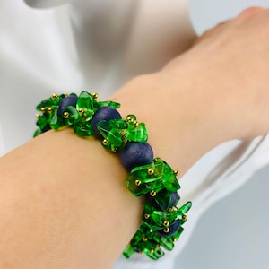 Green & Purple Huckleberry Style Beaded Bracelet Handmade Bold Bracelet Unique Forest Berry Bracelet