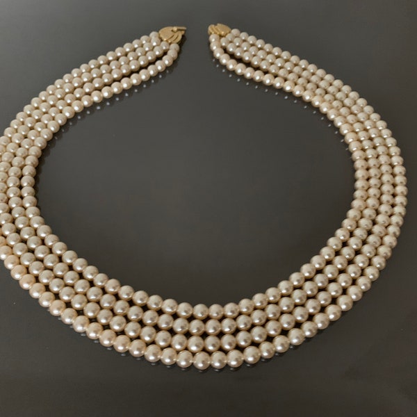 Collier de perles multi-brins ivoire, collier de déclaration de perles de verre à 4 brins de mariage dans une boîte cadeau, collier de luxe