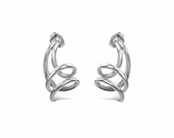 Boucles d'oreilles Sterling Silver Wave Boucles d'oreilles spirales abstraites dans une boîte cadeau