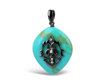 925 Sterling Silver Turquoise Pendant Chunky blue pendant Blue Oval Gemstone Celtic pendant