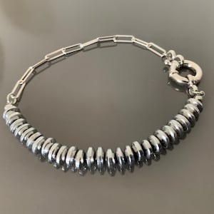 Modern Hematite Stone Bracelet Sterling Silver 925 Unisex Stacking Bracelet Refined Men&#39;s Jewelry Stylish Hematite Stone Chain Bracelet
