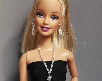 Doll Jewelry Set: Silver Crystal Necklace & Earrings for 12-inch Dolls