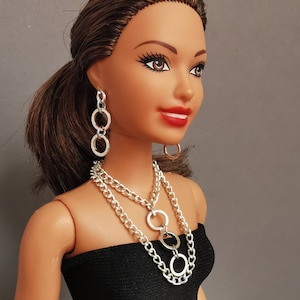 Doll Jewelry Set: Silver Necklace & Earrings for 12" Fashion Dolls image 1