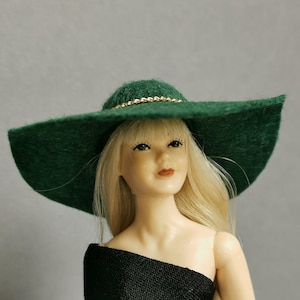 Luxury felt hat with decor for Heidi Ott. Hat for 5,5 inch dolls. Exquisite accessories for Heidi Ott