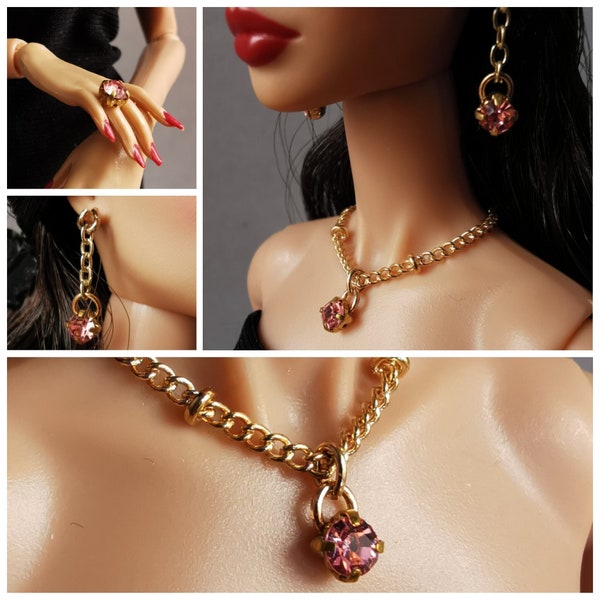 Luxury gold jewelry with crystals for dolls as Integrity Toys and all dolls 12 inch, Curvy, silkstone, vintage and other dolls.