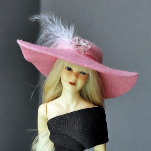Luxury hat with feathers for Heidi Ott. Hat for 5,5 inch dolls. Miniature wide-brimmed headwear for Heidi Ott