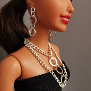 Doll Jewelry Set: Silver Necklace & Earrings for 12" Fashion Dolls image 4