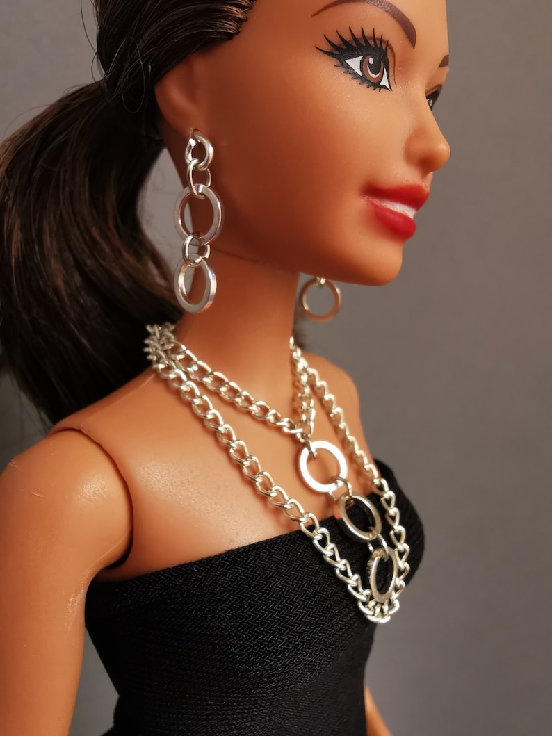 Doll Jewelry Set: Silver Necklace & Earrings for 12" Fashion Dolls image 4