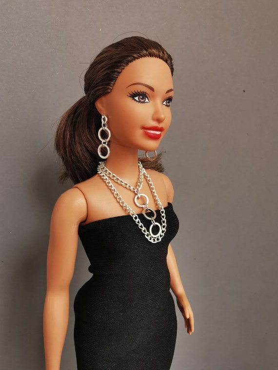 Doll Jewelry Set: Silver Necklace & Earrings for 12" Fashion Dolls