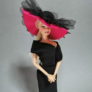 Wide-brimmed hat for dolls 12 inch, Felt and lace elegant hat for dolls Integrity Toys